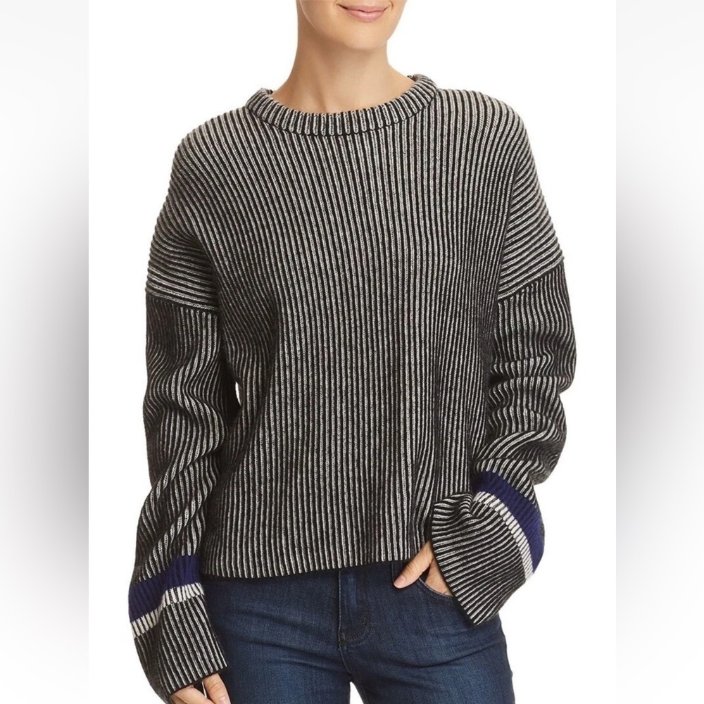Theory 100% Cashmere Mix Stripe Crew Cashmere Sweater